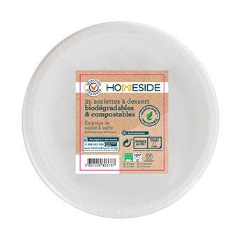 Assiettes rondes Homeside Dessert Biodégradables 18cm x25