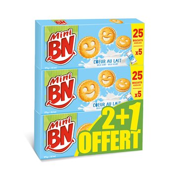 Biscuits Mini BN Coeur au lait 2+1 offert - 525g