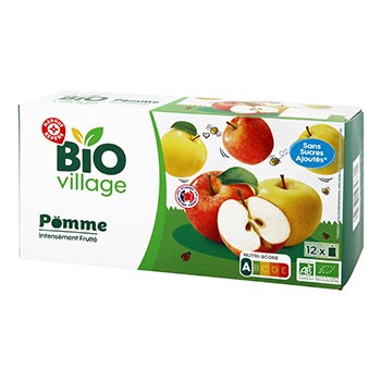 Compote de pomme Bio Village sans sucres ajoutés -12x90g