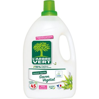 Lessive Liquide L'Arbre Vert Savon végétal 45 lavages 2,025L