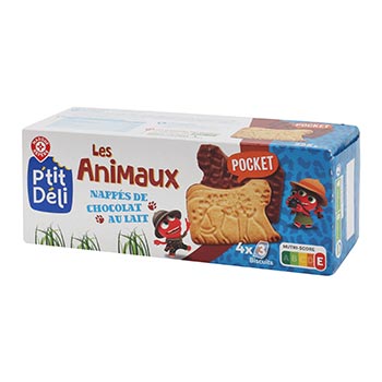 Biscuits animaux P'tit Déli Nappés chocolat lait - 225g