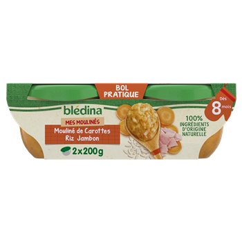 Plat bébé Blédina 8 mois Riz carotte jambon - 2x200g