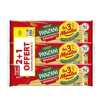 Pâtes Spaghetti Panzani Cuisson rapide -2x500g+1 offert