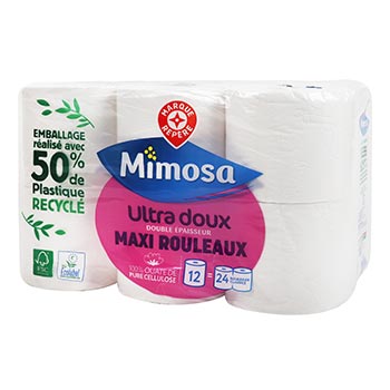 Papier toilette blanc Mimosa Ultra doux maxi rouleau - x12