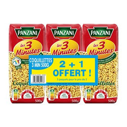 Coquillette Panzani Cuisson rapide 2x500g+500g offert