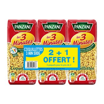 Coquillette Panzani Cuisson rapide 2x500g+500g offert
