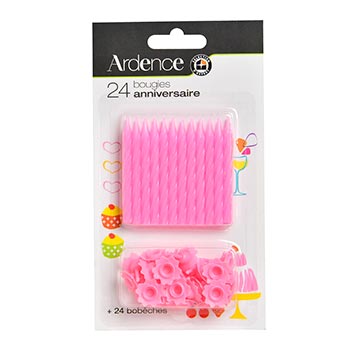 Bougies d'anniversaire Ardence Roses - x24