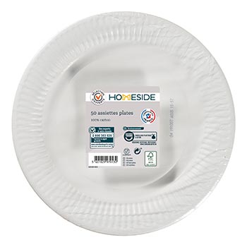 Assiettes plates Homeside 23cm blanc sans film PE - x50