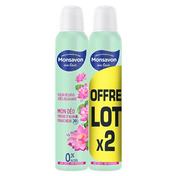 Déodorant Monsavon Fleur Lotus Pierre d'alun, lait - 2x200ml