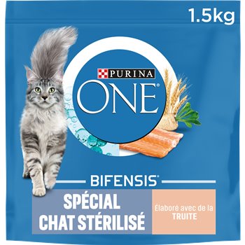 Croquettes chat purina one chat stérilisé truite/ble 1.5kg