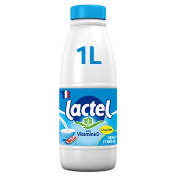 Lait demi-écrémé Lactel Vitamine D Bouteille - 1l