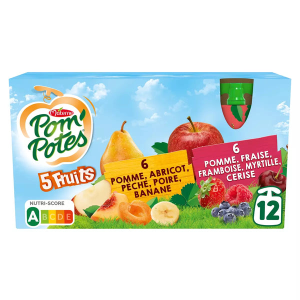 Compotes Gourdes 5 Fruits Rouges & Jaunes POM'POTES, 12x90g