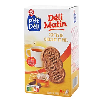 Biscuit petit dej P'tit Déli Miel/pépites chocolat - 400g