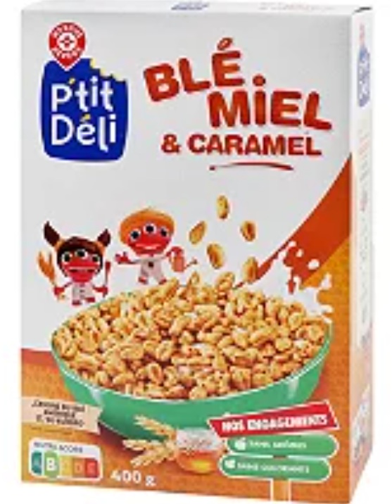Céréales soufflé blé P'tit Déli Miel caramel - 400g