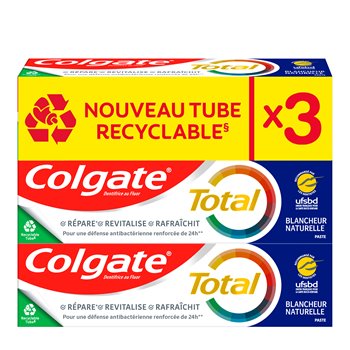 Dentifrice Colgate Total Blancheur naturelle - 3x75ml