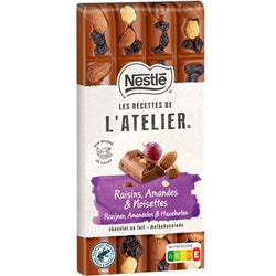 Chocolat lait raisins amandes noisettes NESTLE L'ATELIER - Tablette 170g