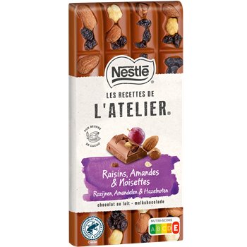 Tablette Chocolat Lait Nestlé L'atelier Raisins Amandes 170g