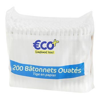 Coton-tiges Eco+ Tige papier x200 bâtonnets