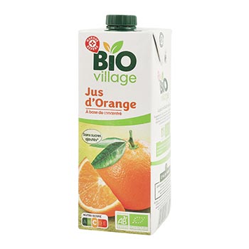 Jus d'orange Bio Village Bio A base de concentré - 1L