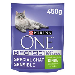 Croquettes chat Purina One Sensible Adulte-Dinde/Riz-450g