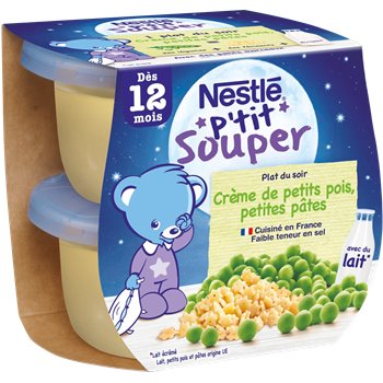 P'tit Souper Nestlé Crème Petit Pois Pâtes 12 mois - 2x200g