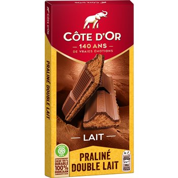 Chocolat noir au lait praliné double lait COTE D'OR - Tablette de 200g