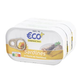 Sardines Eco+ Huile de tournesol - 3x125g