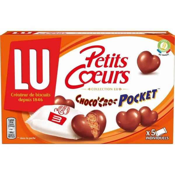 Biscuits au chocolat au lait Choco Croc petits coeurs LU - Paquet de 180g