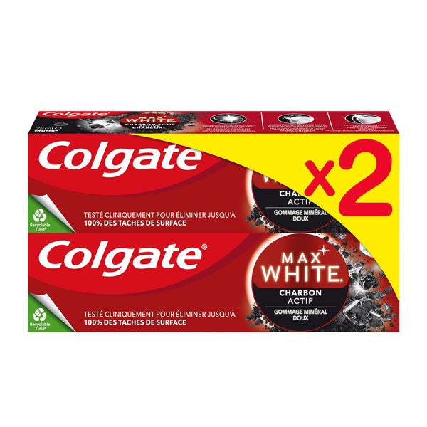 Dentifrice blancheur Colgate Max White Charbon - 2x75ml